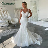 Gabriellar Fancy Mermaid Wedding Gowns for Women Spaghetti Straps Appliques Tulle Sleeveless Court Train Vestido De Casamento