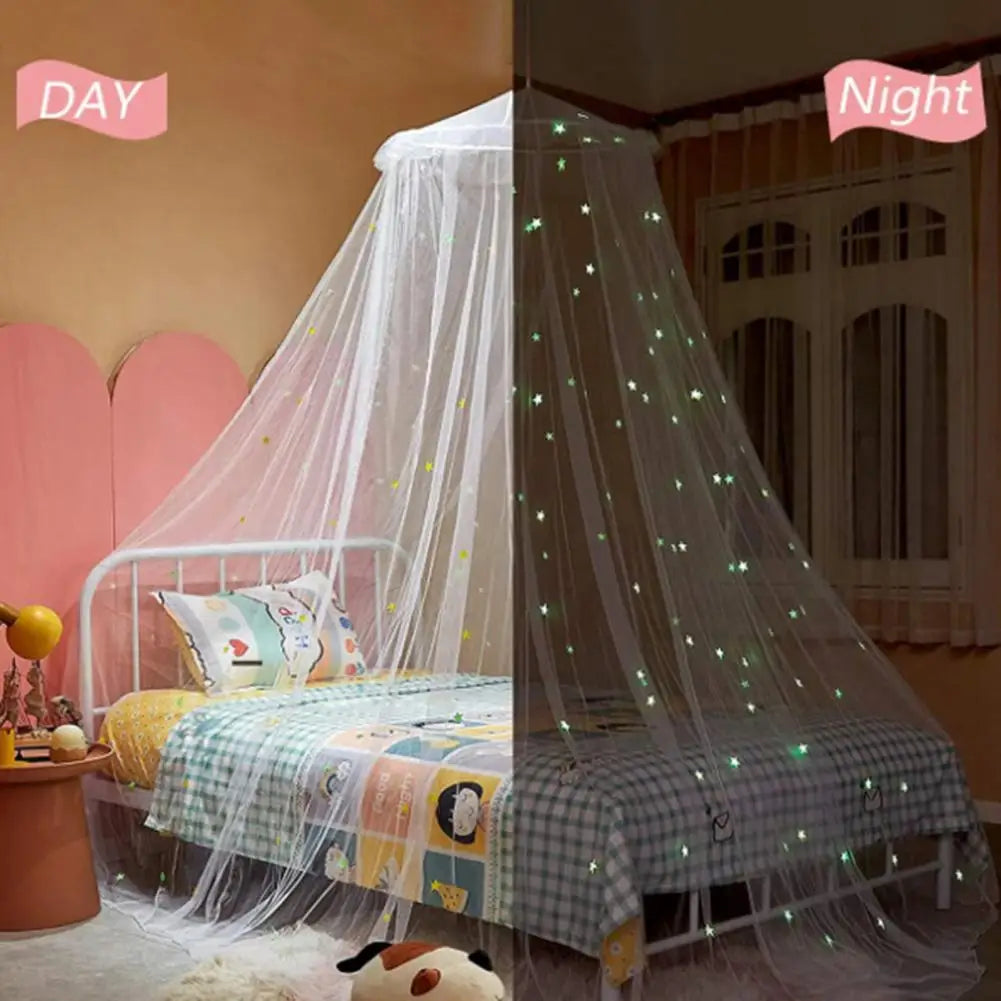 1 Set Convenient Bed Canopy Polyester Bedcover Curtain Glow-in-the-dark Protection Summer Girls Stars Bed Net Canopy