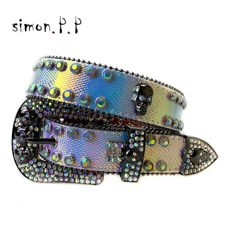 Punk Western Rhinestone Belts for Women Luxury Diamond Strap Cowgirl Cowboy Bling Crystal Pin Wide Buckle Studded Y2K Mens Belts