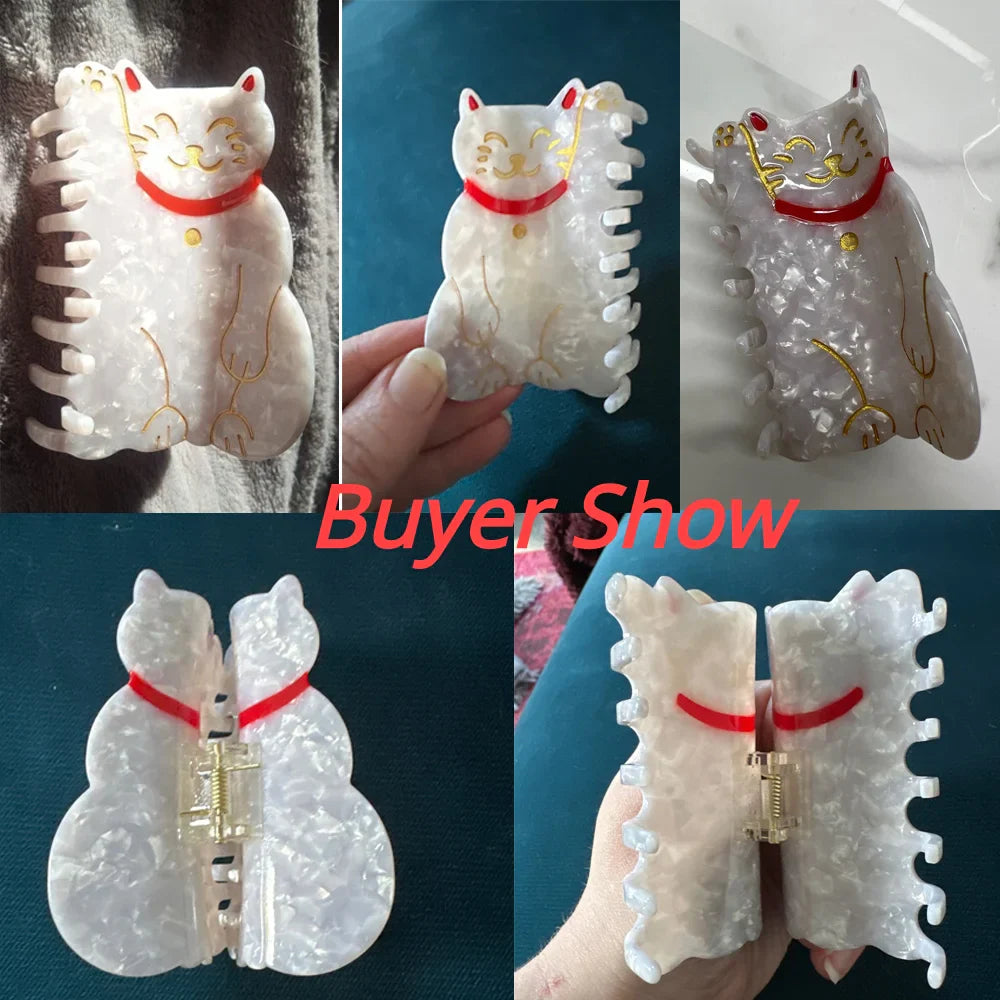 Muweordy New Fortune Cat Hair Clips Acetate Claw Clip Cute  Animal Hair Clip Popular Hair Catches Ins Same Hair Accessories