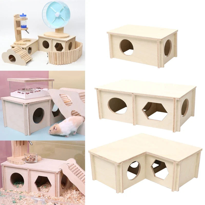 Hamster House Wooden Hideout Chamber Natural Wood Nest Habitat for Mini Gerbils Syrian Hamsters Junior Guinea Pigs