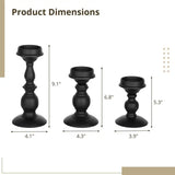 3Pcs Retro Candle Holders Iron Candle Stands 5.3/6.8/9.1 Inches Tall Pillar Candle Holder Set Black Scented Candle Stands Decor