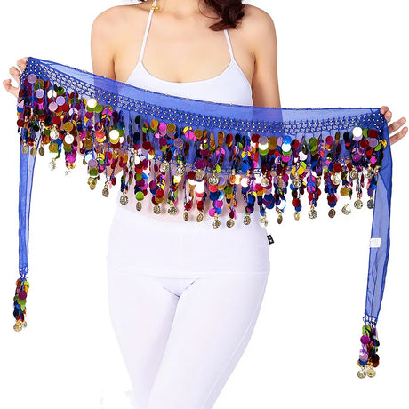 Colorful Belt Belly Dance Belt Costumes Double Layers Sequins Tassel Belly Dance Hip Scarf for Women Indian Belly Dancing Belts