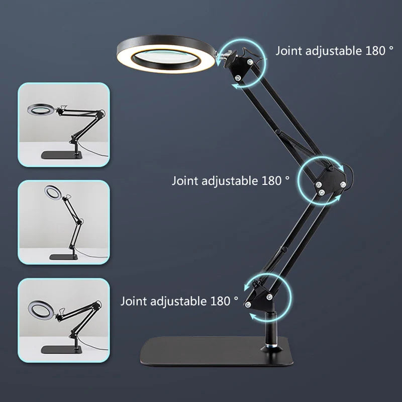 5x 30x Flexible Clamp-on Table Lamp with LED Light Third Hand Soldering Tool Desk Clamp USB Magnifier Welding/Reading Table Lamp