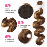 P4/27 Highlight Body Wave 3/4 Human Hair Bundles With 4x4 HD Lace Closure Pre-Plucked Peruvian Remy Hair Extention 220g/Set