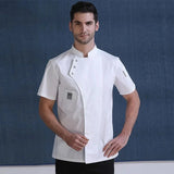 Men's Chef Jacket Short Sleeve Kitchen Clothes White Restaurant Waiter Uniform Food Catering Cook Coat Bakery Cafe Workwear