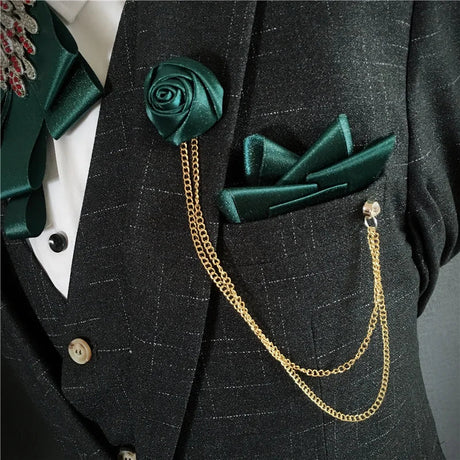 Men's Bow Tie Corsage Pocket Towel Sets British Korean Dress Suit Jewelry Luxury Rhinestones Men Wedding Accessories 3 Piece Set