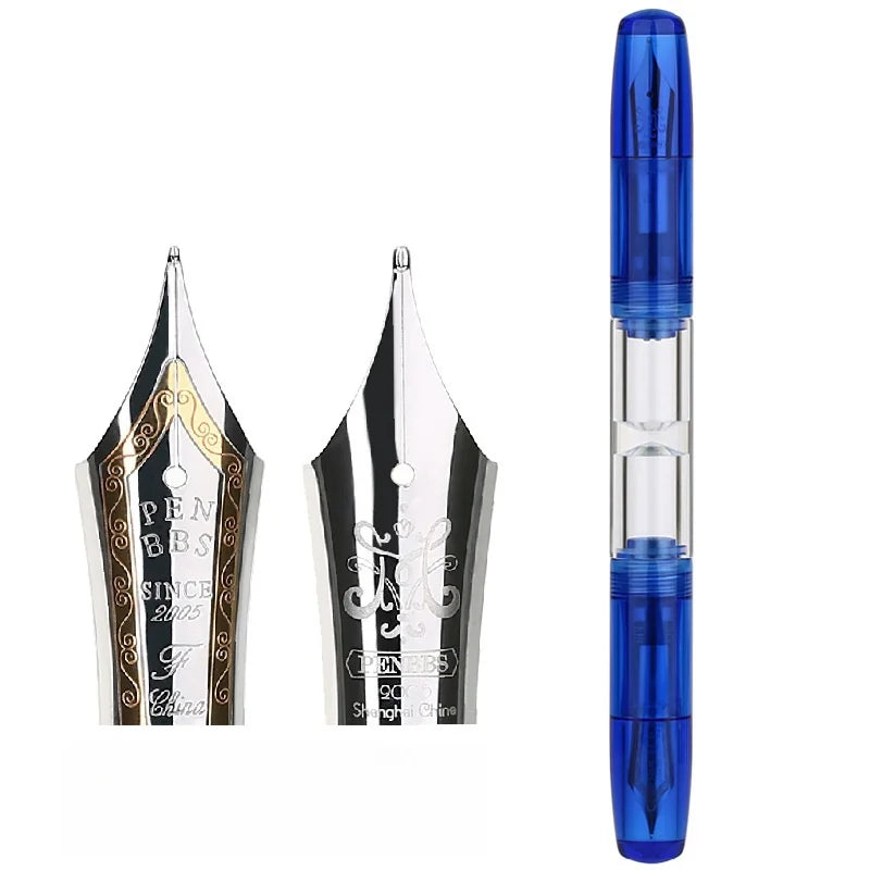 PENBBS 469 Transparent Resin Fountain Pen Double-Nib Ink Storage Iridium with Box for Business Writing Office School Supplies