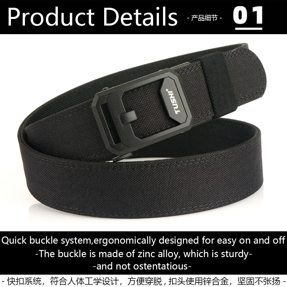 TUSHI New Men's Military Tactical Belt Tight Sturdy Nylon Heavy Duty Hard Belt for Male Outdoor Casual Belt Automatic Waistband