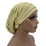 Glitter Pleated African Turban Cap Women's Head Wraps Nigeria Party Headpiece Female Wedding Auto Gele Headdress Beanie