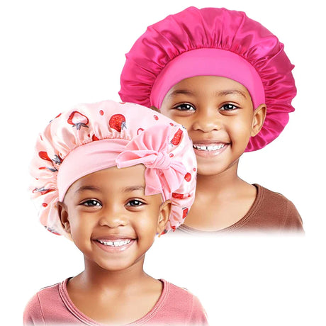 2PCS/LOT Solid Color Nightcap For Kids Wide Edge Printed Bow Sleep Hat Cute Baby Turban Multicolor Set Satin Beanie For Girls