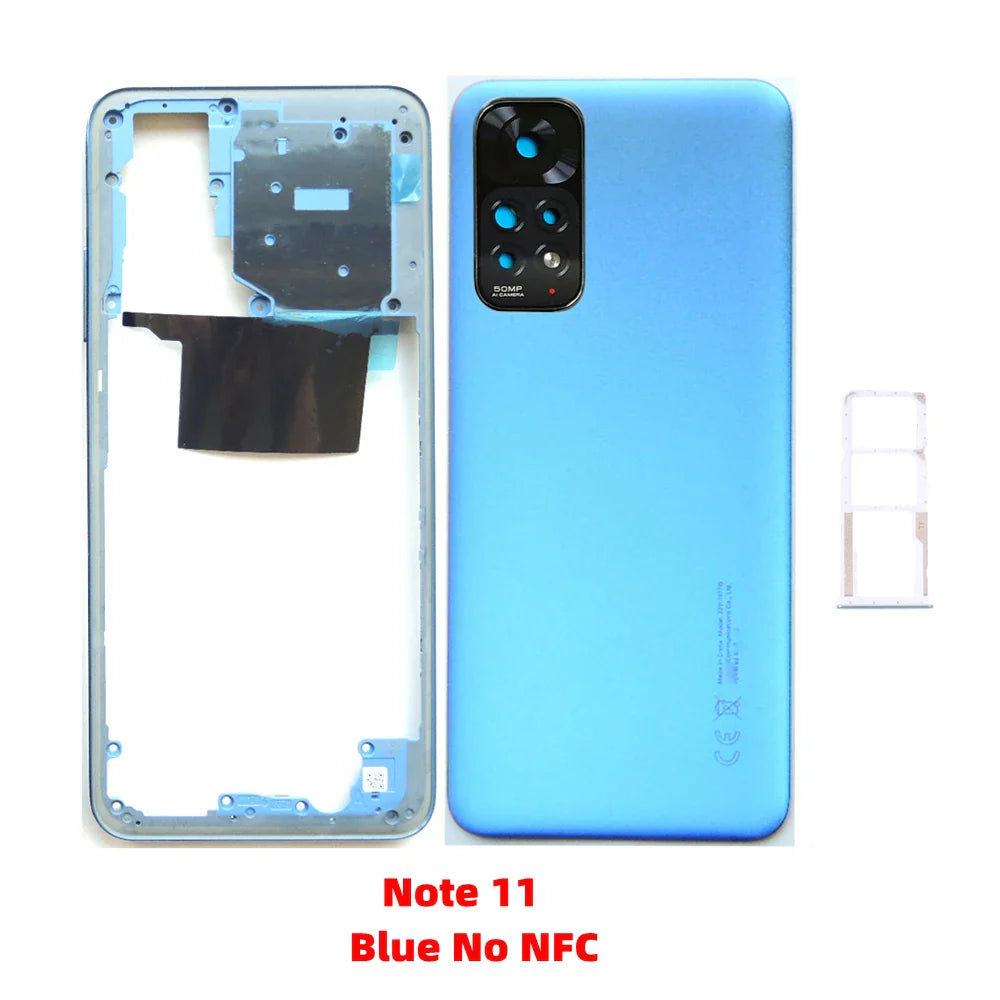 Original For Xiaomi Redmi Note 11 Middle Frame With NFC + Back Door Cover + Camera Lens + Sim tray Smartphone Repair Parts