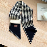 Warm Cashmere Neck Tie Scarf For Women Plaid Neckerchief Knitted Scarfs Long Skinny Small Scarves Bandana Female Foulard 2022