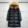 Janveny Large Real Raccoon Fur Hooded Shiny Waterproof Long Puffer Jacket Women's Winter Thick Duck Down Coat Female Parkas Belt