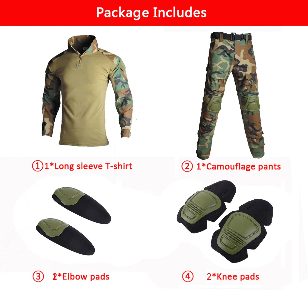 Men's Tactical Suit with Pads Combat Shirt/pants Military Uniform US T-Shirts Sniper Combat Shirt Army Camo Outdoor Men Suits