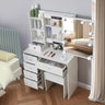 Logimiz Modern Vanity Desk with Mirror and Lights, White Vanity Desk with Stool and 6 Storage Drawers, Bedroom Makeup Vanity