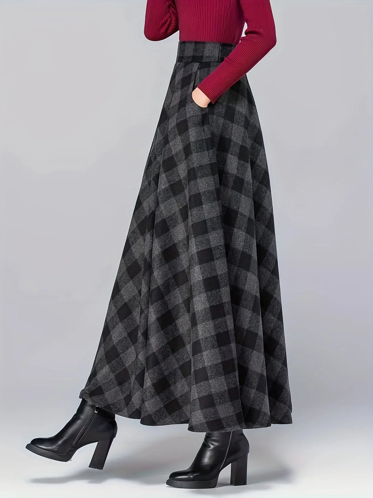 Plus size four season versatile new patchwork plaid fashionable and elegant high waisted slim fit women's skirt