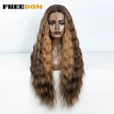 FREEDOM Synthetic Lace Wig Long Deep Wavy Ombre Blonde Ginger Lace Wigs For Black Women Heat Resistant Cosplay Wigs