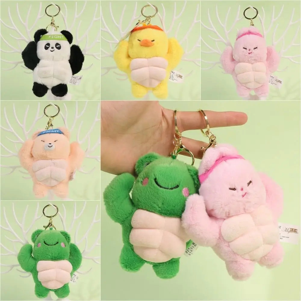 Funny Power Muscular Animal Plush Doll Hercules Cartoon Frog Bear Dog Duck Keychain Backpack Pendant Accessories New Creative