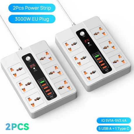 3000W 6 AC Outlets Power Strip 20W PD QC3.0 USB Fast Charger 6 Ports Type C Quick Charge Station Adapter for iPhone Samsung