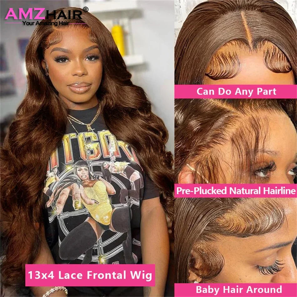 HD Transparent 30 Inch Chocolate Brown Colored Lace Front Wig Body Wave 13X4 Dark Brown Lace Frontal Human Hair Wigs For Women