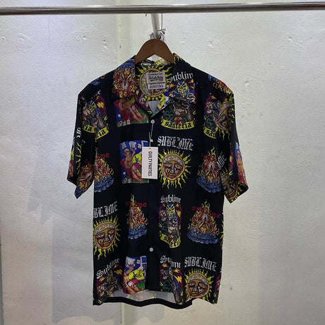 Summer New Wacko Maria Beach Shirt for Men Hip Hop Rose Red Portrait Full Print Harajuku Loose Short Sleeve Marley Same Style