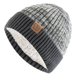 Warm Men's Winter Hat Vintage Striped Polyester Knitted Beanies Fleece Lined Thicken Winter Cap Women Men