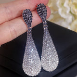 Fashion Shiny Rainbow Color Crystal Earrings for Women Luxury Rhinestone Drop Dangle Earrings Brinco Bride Weddings Jewelry