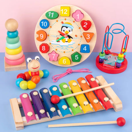 Montessori Wooden Toys Baby Educational Toy Childhood Learning Kids Baby Colorful Wooden Blocks For Children Christmas Gift