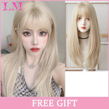 LM Cosplay Wig With Bangs Synthetic Straight Hair 24 Inch Long Heat-Resistant Pink Wig For Women