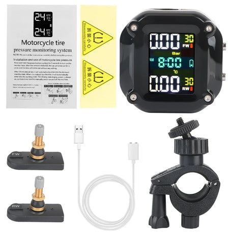 Motorcycle TPMS Tire Pressure Sensors 0-6.6Bar Monitor System High Precise Colorful Display Tyre Tester Motorbike Accessories