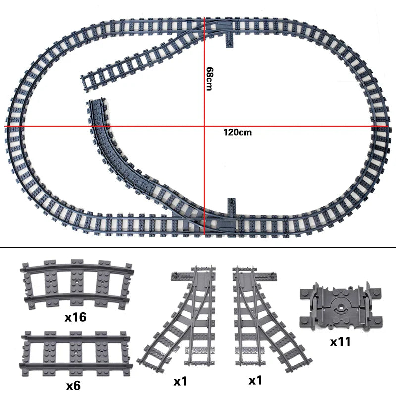 MOC Railway Track For Train Tracks Straight Curved Soft Rails Track Building Block Bricks DIY Trains Rail Boys Toys For Children