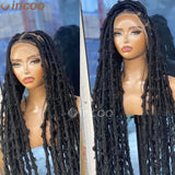 Synthetic Full Lace Cornrow Box Braids Wig 40 Inch Butterfly Faux Locs Crochet Goddess Braids Pre Looped Distressed Twist Hair