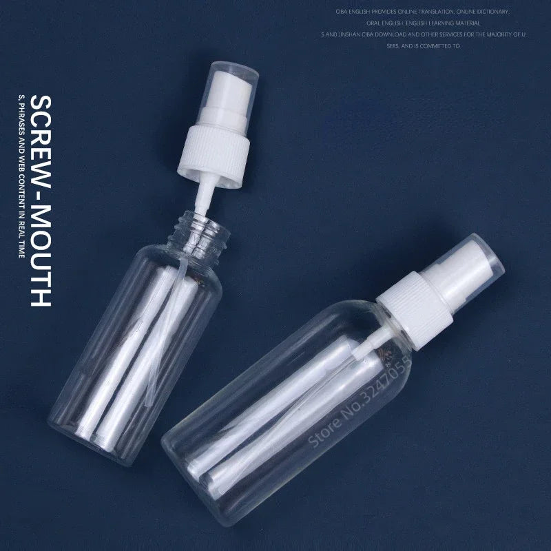 Refillable 10ml 30ml 50ml 60ml 100ml Clear PET Plastic Portable Spray Bottle Empty Perfume Container Portable Travel Accessories