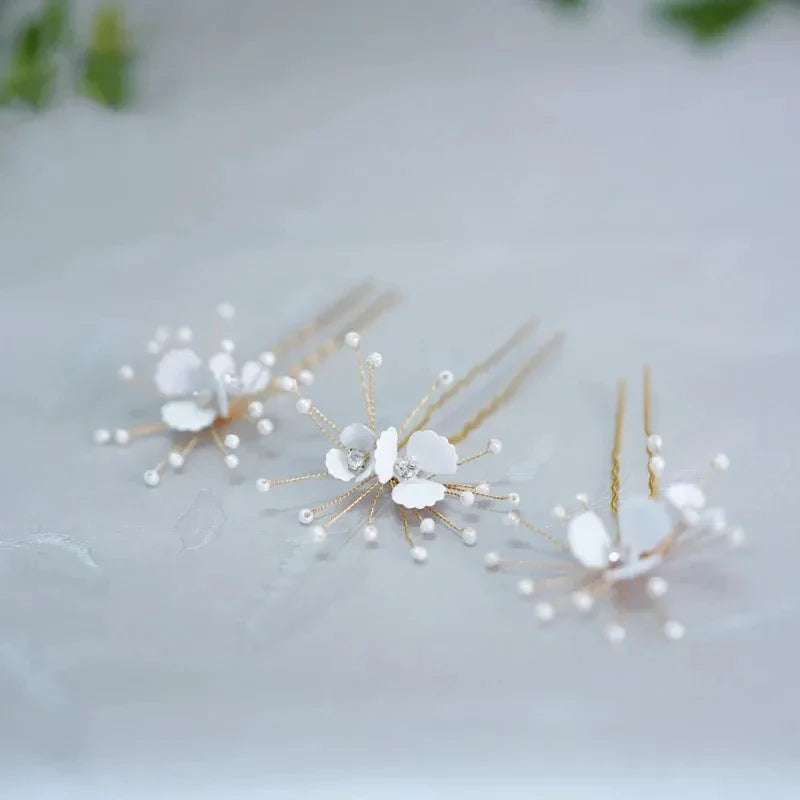 SLBRIDAL Handmade Rhinestones Crystal Pearls Bridal Hair Pin Set Women Hair Stickers Hair Clips Women Girls Hair Jewelry Gift