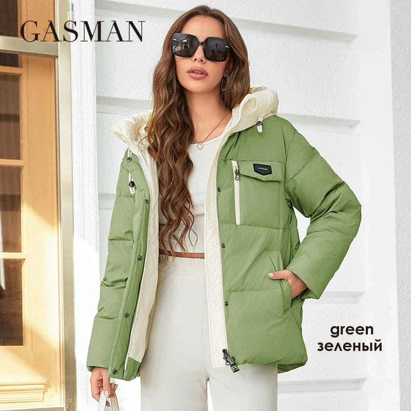 GASMAN Women's Parka 2023 New Fashion Women's Stand Collar Short Slim Casual Hooded Warm Down Jacket 83682