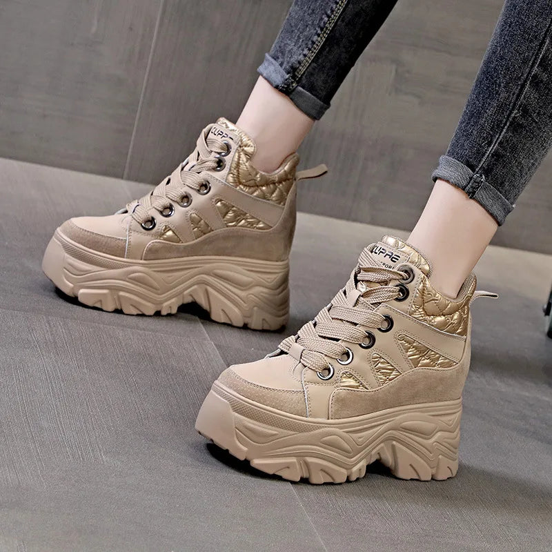 Dad's Shoes Women's 2023 Autumn/Winter New High Rise Retro Thick Sole Warm High Top Casual Sports Trendy Shoes