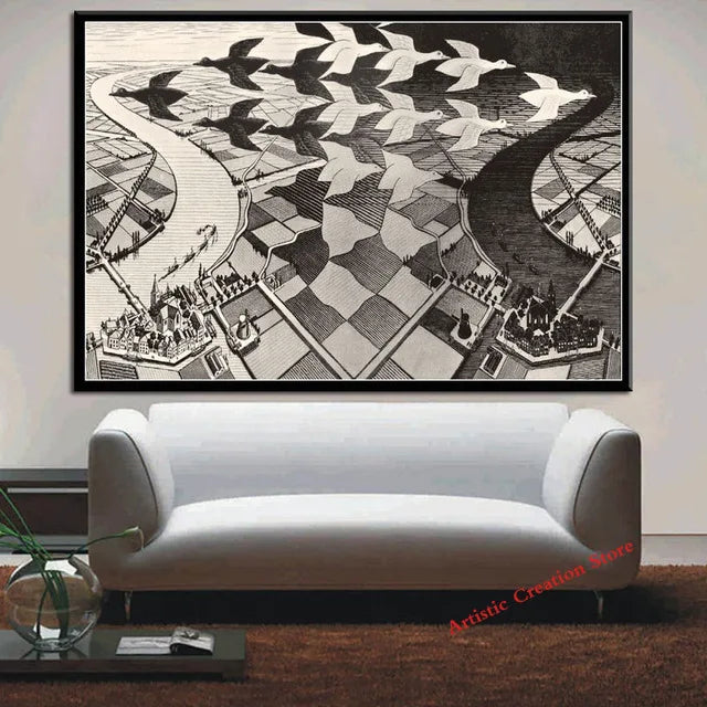 Modern Abstract Art Escher Surreal Geometric Artwork Posters Prints  Canvas Painting Wall Picture Art for Living Room Home Decor