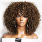 Short Curly Afro Wigs With Bangs For Black Women Human Hair Afro Kinky Curly Wig Highlight Glueless Full Machine Wig 250 Density