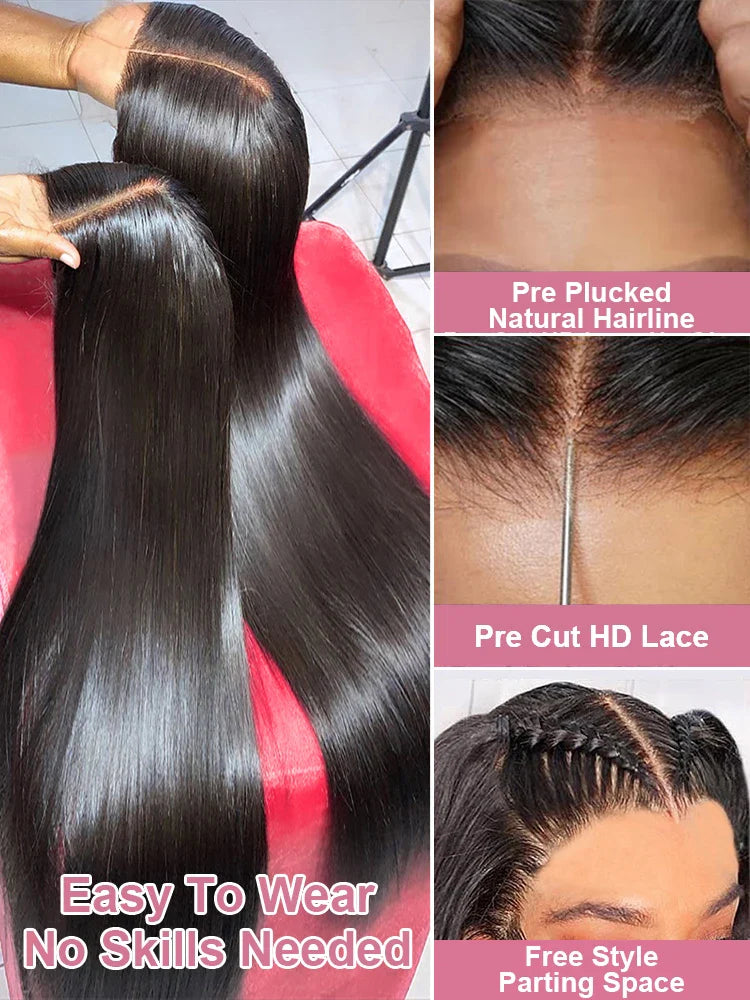 Pre Cut No Glue Straight Glueless Wig Human Hair Preplucked Ready To Wear Brazilian 13X4 7X5 Lace Frontal Wigs For Women