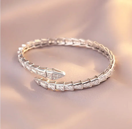 2024 New Design Fashion Silver color Zircon Snake opening Bracelet for Women luxury Bangles Wedding Jewelry Accessories Gift