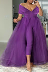 Plus Size Formal Casual One Piece Outfit Solid Off The Shoulder V Neck Tulle Jumpsuit (With Tulle Skirts)