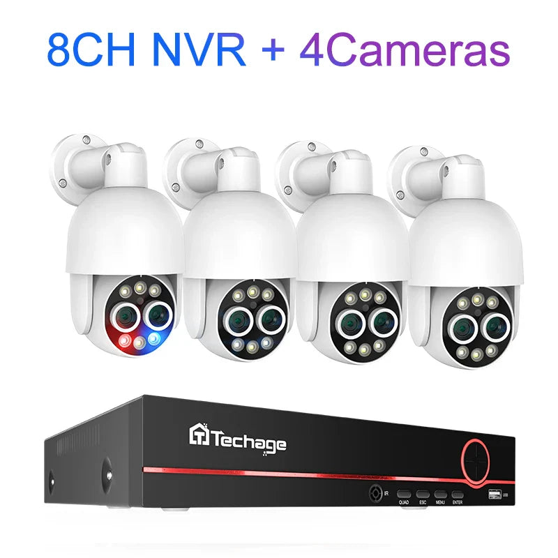 Techage 8CH PTZ 8MP Dual Lens PoE Security Camera System 8X Zoom 4MP Two Way Audio NVR Human Detect ONVIF Video Surveillance Kit