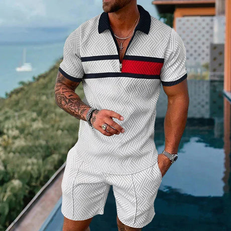 Summer Brand Tracksuit Solid Color Male Shorts Suit Polo Shirt Set Daily Casual Beach Clothing 3D Printed Fashion Slim Fit Mens