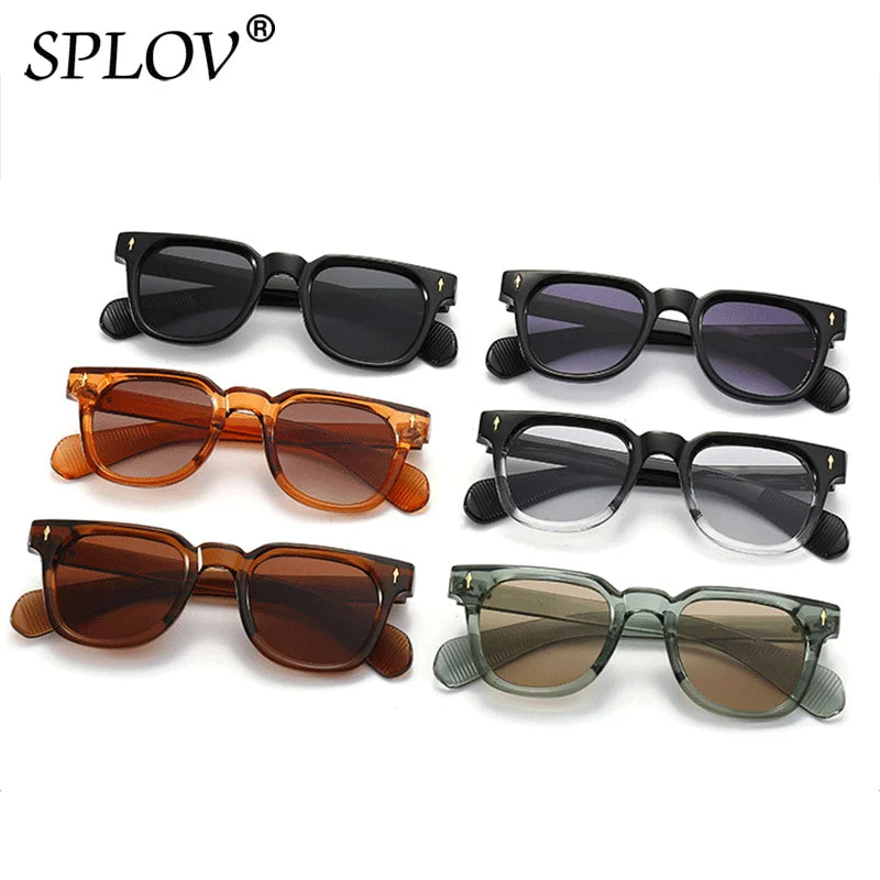 Luxury Square Men Sunglasses Fashion Gradient Driving Shades Eyewear Vintage Green Trendy Rivets Sun Glasses UV400