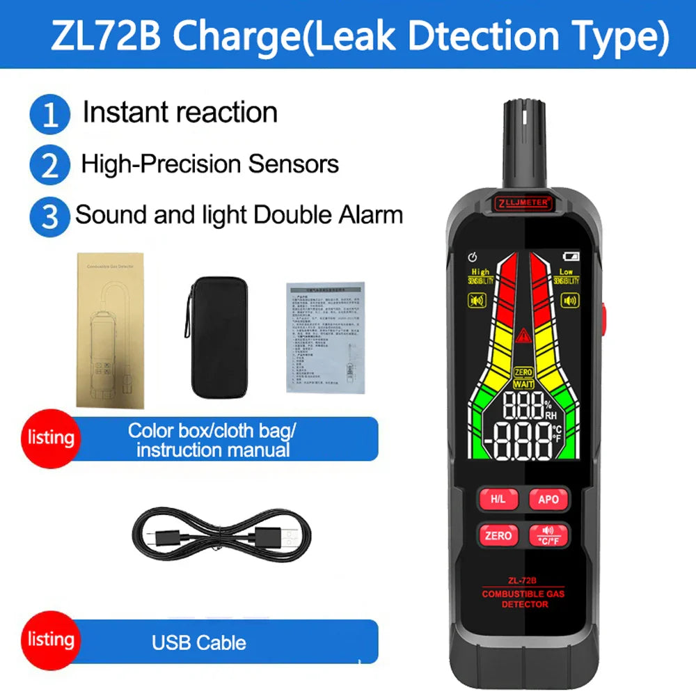 Handheld Combustible Gases Leak Detector Natural Gases Leakage Concentration Analyzer Meter Sound Light Alarm Function