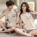 Summer 3XL Short Pajama Sets Couples Short Pants Cartoon Bear Sleepwear Women's Pajamas Lounge Men Home Pijama Mujer Hombre