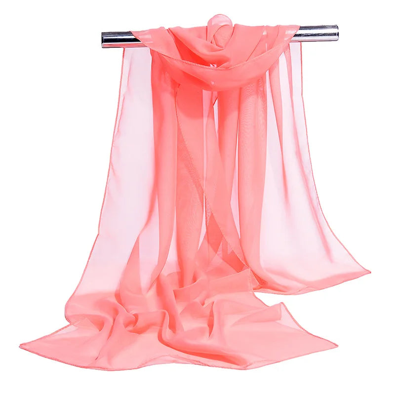 Korean Solid Color Transparent Chiffon Silk Scarf Summer Beach Towel Sunscreen Shawl Women Wedding Evening Party Dress Scarf R21