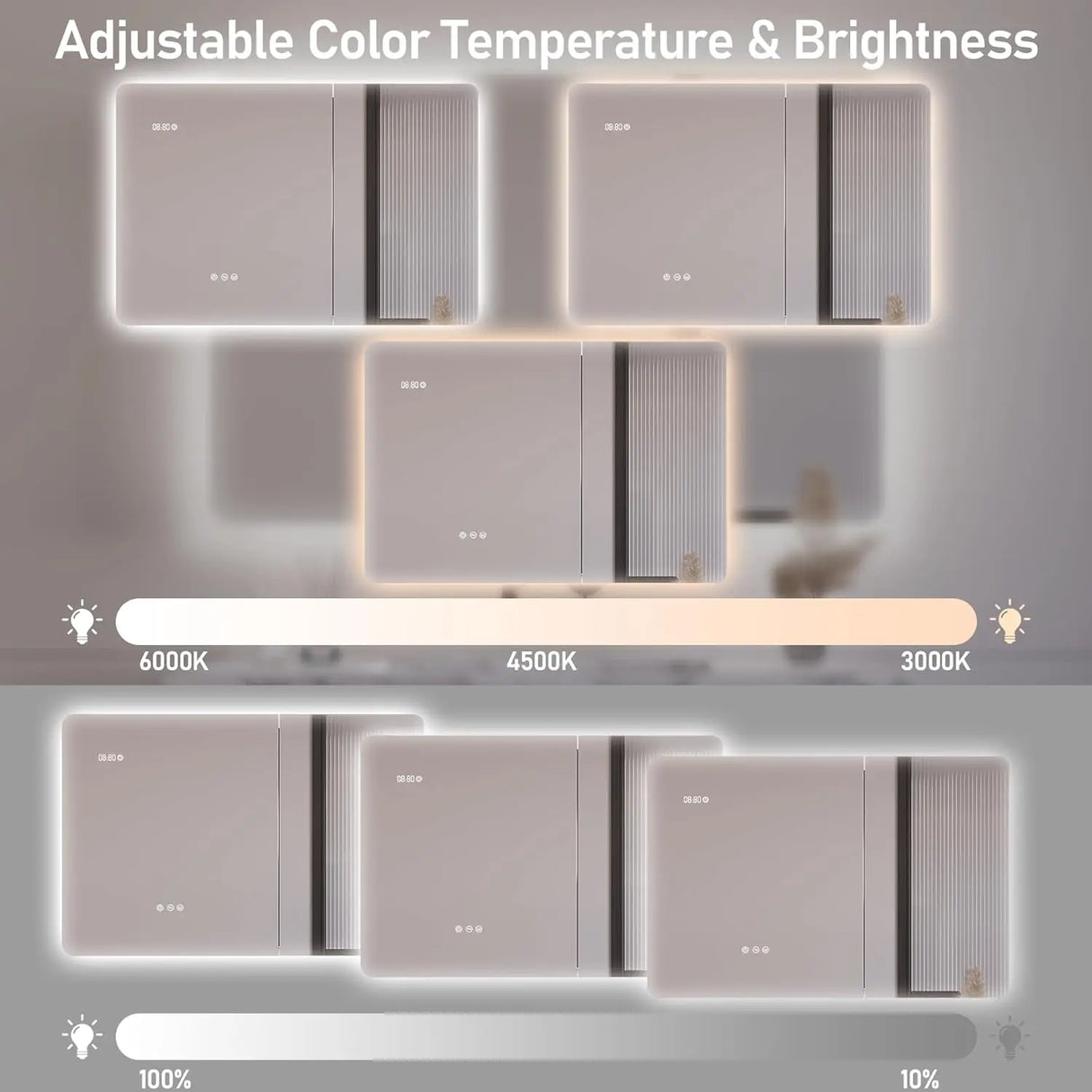 MIRPLUS 36 X 24 inch Bathroom Medicine Cabinet with LED Backlit Mirror, 3 Color Lights & Brightness Adjustment Anti-Fog Time