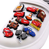 6 Pack Original Animation Movie Cars PVC Shoe Charms Accessories Lightning McQueen Jeans Clog Pins Kids Women Shoe Decorations